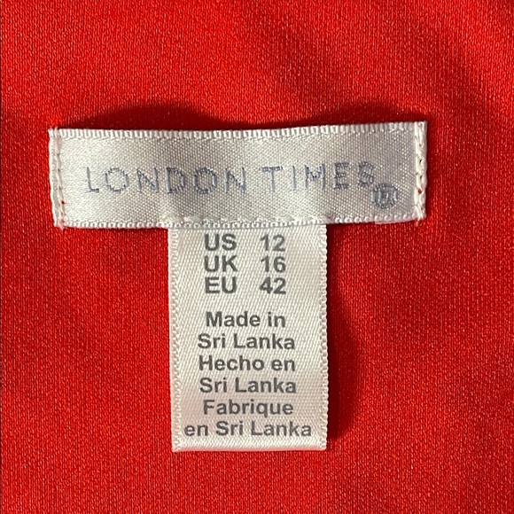 London Times Orange Eyelet Midi Dress with Short Sleeves and V-Neckline Size 12 - Picture 5 of 7